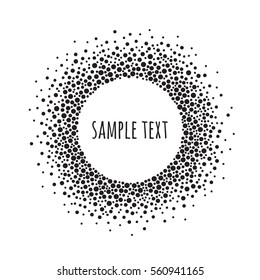 Round dotted frame with space for text. Frame spots or dots of various size. Black and white vector abstract background.
