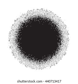 Round dotted halftone frame, dusty grunge dotted ring, spray paint isolated on white background, vector illustration