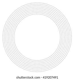 Round dotted halftone frame, dotted ring, isolated on white background, vector illustration