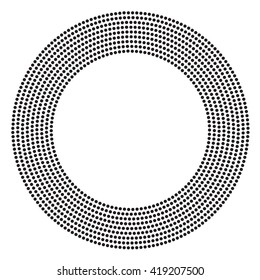 Round dotted halftone frame, dotted ring isolated on white background, vector illustration