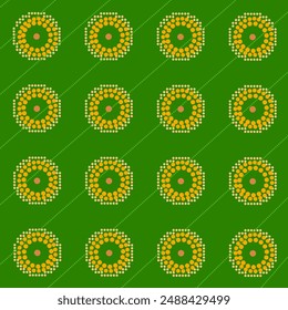 Round Dotted Repetitive Design Pattern Against  Green Background. Can be used as fabric Pattern.