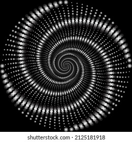 Rund gepunkteter Spiral-Vortex schwarzer Hintergrund für Popkunstkompositionen aus den ersten Punkten