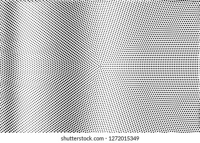 Round dotted texture. Black dots on white background. Pale dotted gradient. Vintage effect vector overlay. Ink dot pattern. Monochrome halftone texture. Industrial perforated surface