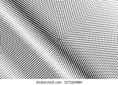 Round dotted texture. Black and white dotted halftone vector background. Contrast dotted gradient. Vintage effect graphic decor. Retro dotted overlay. Monochrome halftone texture. Perforated surface