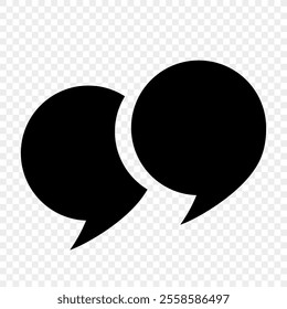 Round double quotes on a transparent background. Double maps, speech signal icons. Vector EPS 10.