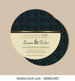 Round, double-sided vintage wedding invitation card. Vector illustration