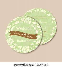 Round, double-sided vintage wedding invitation card.