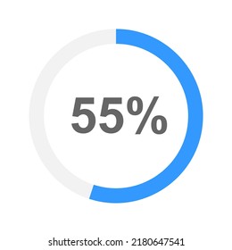 Round downloading bar filled on 55 percent. Progress, process, waiting, transfer, buffering, loading, battery charging icon for website or mobile app design interface. Vector flat illustration