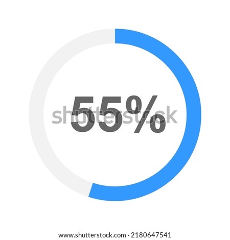 Round downloading bar filled on 55 percent. Progress, process, waiting, transfer, buffering, loading, battery charging icon for website or mobile app design interface. Vector flat illustration