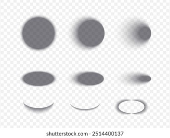 Round drop shadow set. Cut paper effect. Transparent gradient elements.