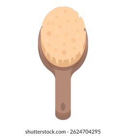 Round dry massage brush for body skin care is lying on table, made of wood, eco friendly and zero waste