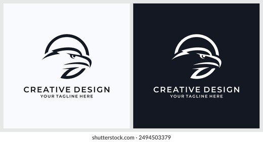 Round eagle logo template design concept idea. Vector illustration.