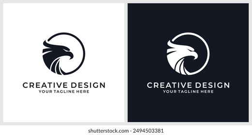 Round eagle logo template design concept idea. Vector illustration.