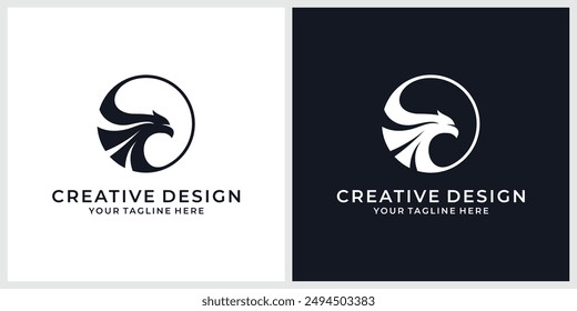 Round eagle logo template design concept idea. Vector illustration.