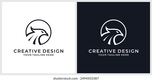 Round eagle logo template design concept idea. Vector illustration.