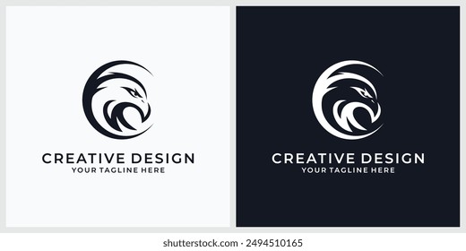 Round eagle logo template design concept idea. Vector illustration.