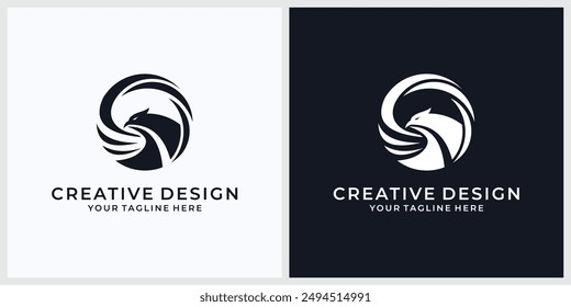 Round eagle logo template design concept idea. Vector illustration.