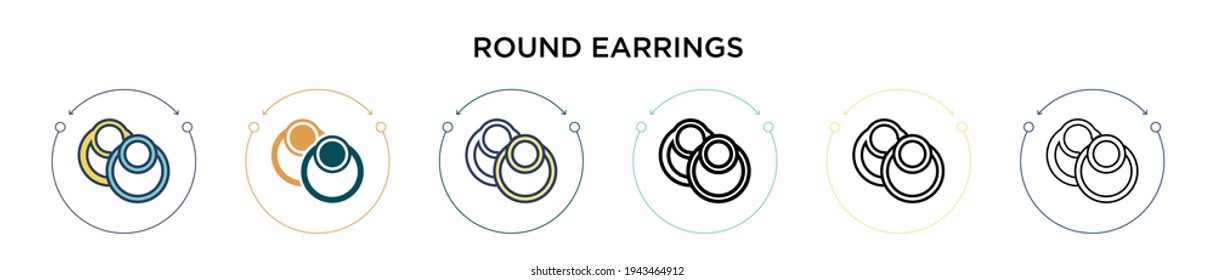 Round earrings icon in filled, thin line, outline and stroke style. Vector illustration of two colored and black round earrings vector icons designs can be used for mobile, ui, web