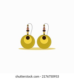 Round earrings made of stones and beads for the jewelry store logo. Mustard-brown colors Emblem for handmade products, jewelry, shopping Vector image of a bracelet for badges, stickers, tags