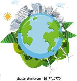 Round earth with 360 view illustration
