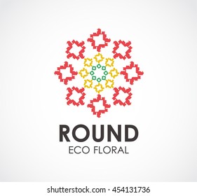Round of eco floral abstract vector and logo design or template beautiful business icon of company identity symbol concept