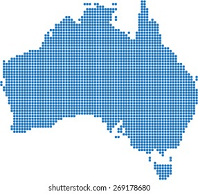 Round Edge Blue Square Australia Map. Vector Illustration.