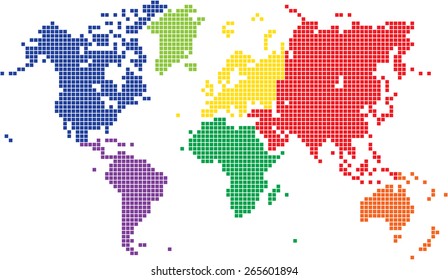 Round edge multicolored square world map on white background, vector illustration.