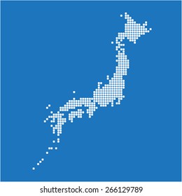 Round edge white square Japan map on blue background. Vector illustration.