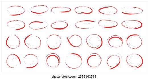 Round editing highlighting hand drawn brush stroke. Vector set of doodle sketch symbols,elements on white background
