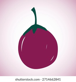Round eggplant vector in a playful, hand-painted children's art style. Features rich purple and green textures. Ideal for organic food, cooking, healthy eating, educational, or gardening design projec