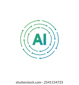 round electronic circuit and AI concept. AI logo. AI logo in circle. artificial intelligence interface for technology, business, education, tech world