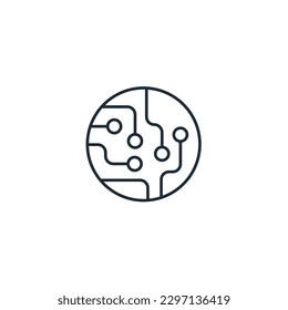 Tarjeta de circuito electrónico redonda. Símbolo Tecnología moderna. Icono lineal vectorial aislado en fondo blanco. 