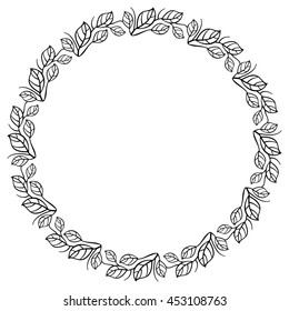 Round elegant frame with leaves. Design element for advertisements, logo, banners, labels, prints, posters, web, presentation, invitations, weddings, greeting cards, albums. Vector clip art.