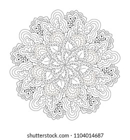 Round element for coloring book. Black and white floral pattern. Vector illustration.