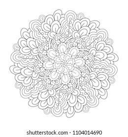 Round element for coloring book. Black and white floral pattern. Vector illustration.
