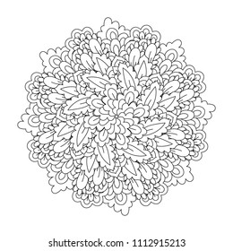 Round element for coloring book. Black and white floral pattern. Mandala.