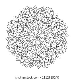 Round element for coloring book. Black and white floral pattern. Mandala.