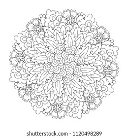 Round element for coloring book. Black and white floral pattern. Vector illustration.