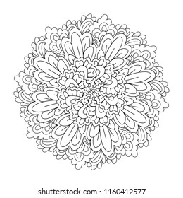 Round element for coloring book. Black and white floral pattern. Vector illustration.