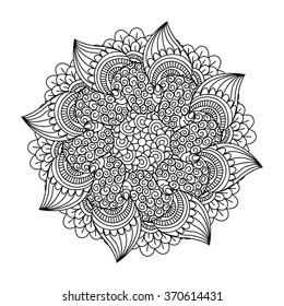 Round element for coloring book. Black and white floral pattern. Vector illustration.