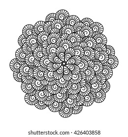 Round element for coloring book. Black and white floral pattern. Vector illustration.