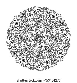 Round element for coloring book. Black and white floral pattern. Mandala. Vector illustration.