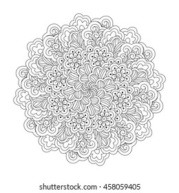 Round element for coloring book. Black and white floral pattern. Vector illustration.