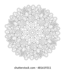 Round element for coloring book. Black and white ethnic henna pattern. Floral mandala.

