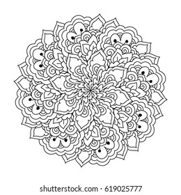 Round element for coloring book. Black and white floral pattern. Mandala.