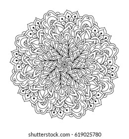 Round element for coloring book. Black and white floral pattern. Mandala.
