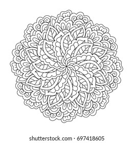 Round element for coloring book. Black and white floral pattern. Mandala.