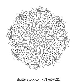 Round element for coloring book. Black and white floral pattern. Mandala.