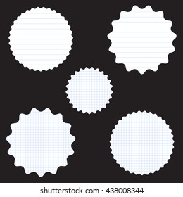 Round elements for design with different notebook paper. Vector design elements with wavy edges.