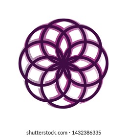 Round emblem abstract flower logo in a circle n linear decoration style